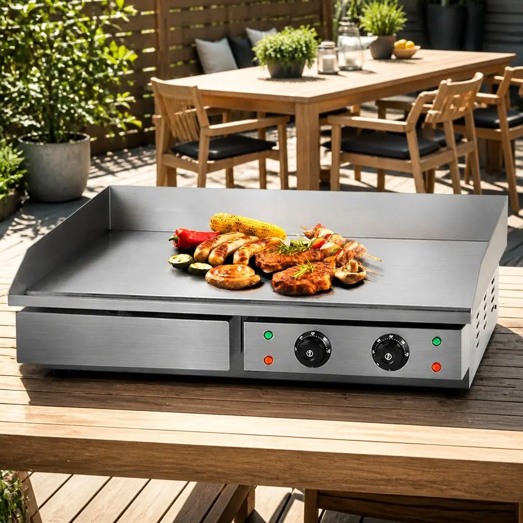 Electric Griddle Commercial 73cm Flat Plate Dual Zone Cooking Surface Silver