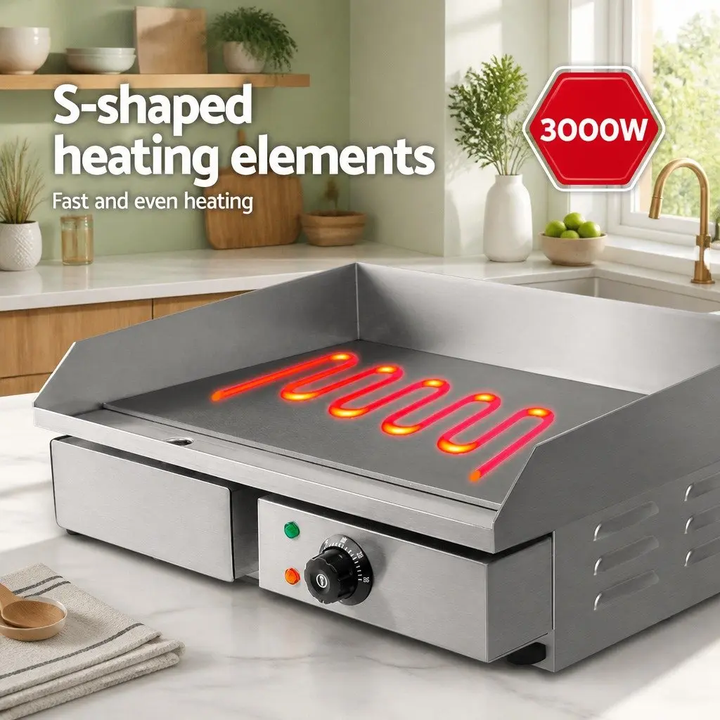 Electric Griddle Cooktop 55cm Flat Cooking Surface Silver