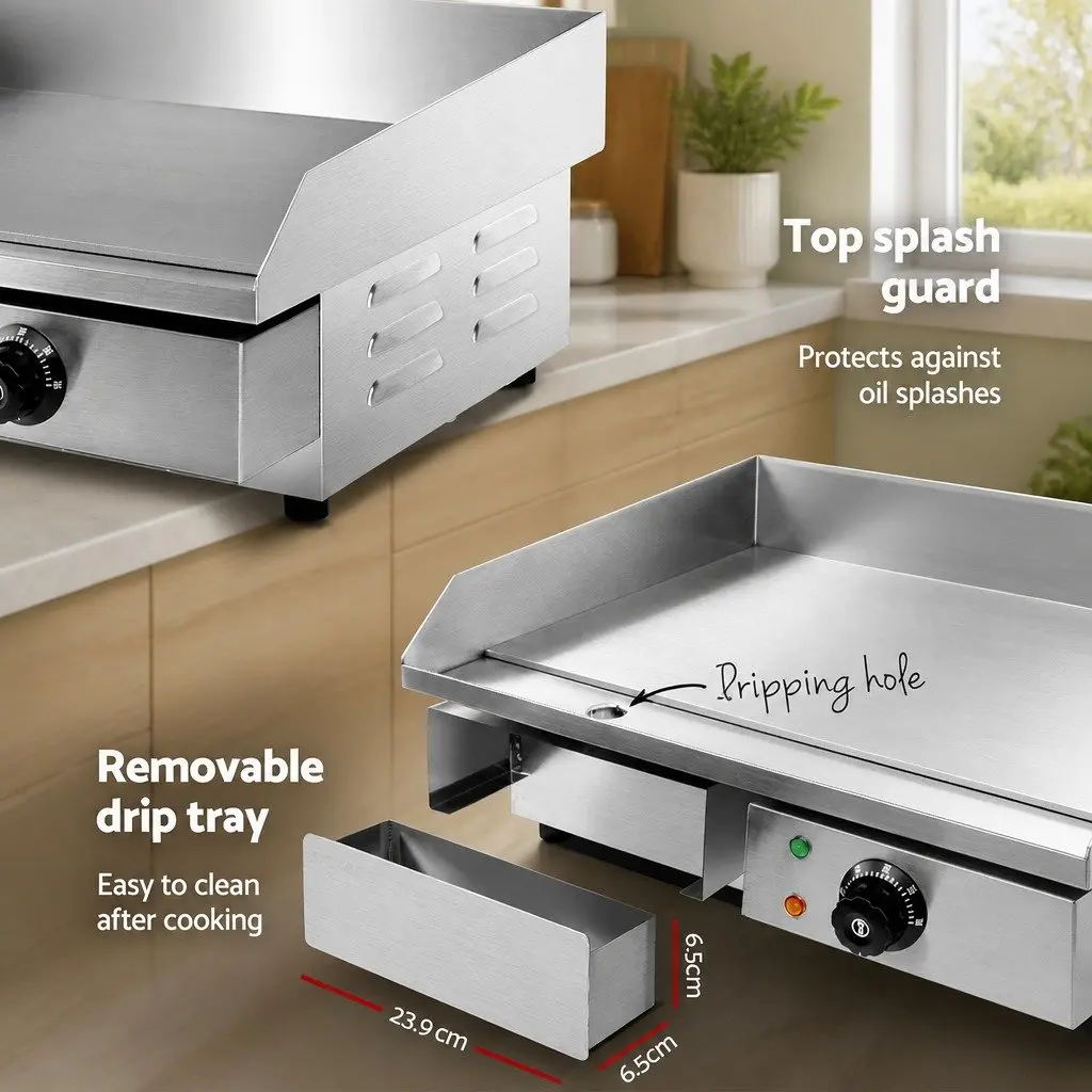 Electric Griddle Cooktop 55cm Flat Cooking Surface Silver