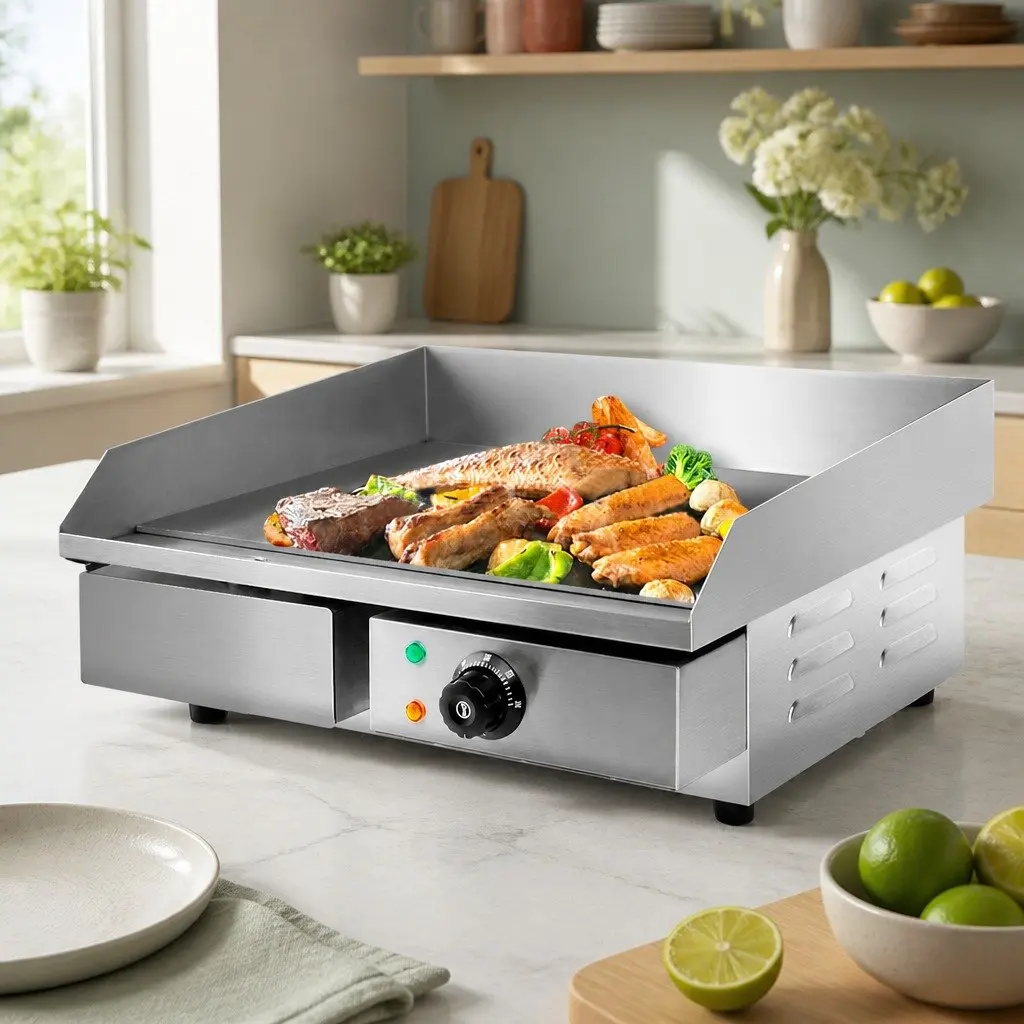 Electric Griddle Cooktop 55cm Flat Cooking Surface Silver
