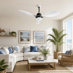 48 Inch Ceiling Fan DC Motor LED Light Remote Control 5 Speed White Indoor