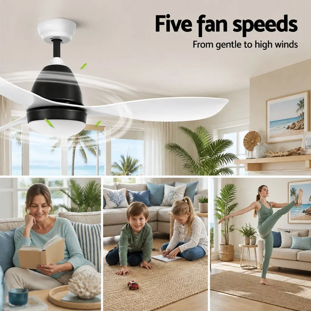 Ceiling Fan DC Motor LED Light Remote Control 48 Inch White Indoor 5 Speed