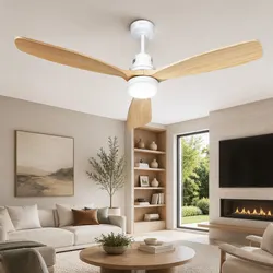 52 Inch Ceiling Fan DC Motor LED Light Remote Control Wooden Blades Indoor
