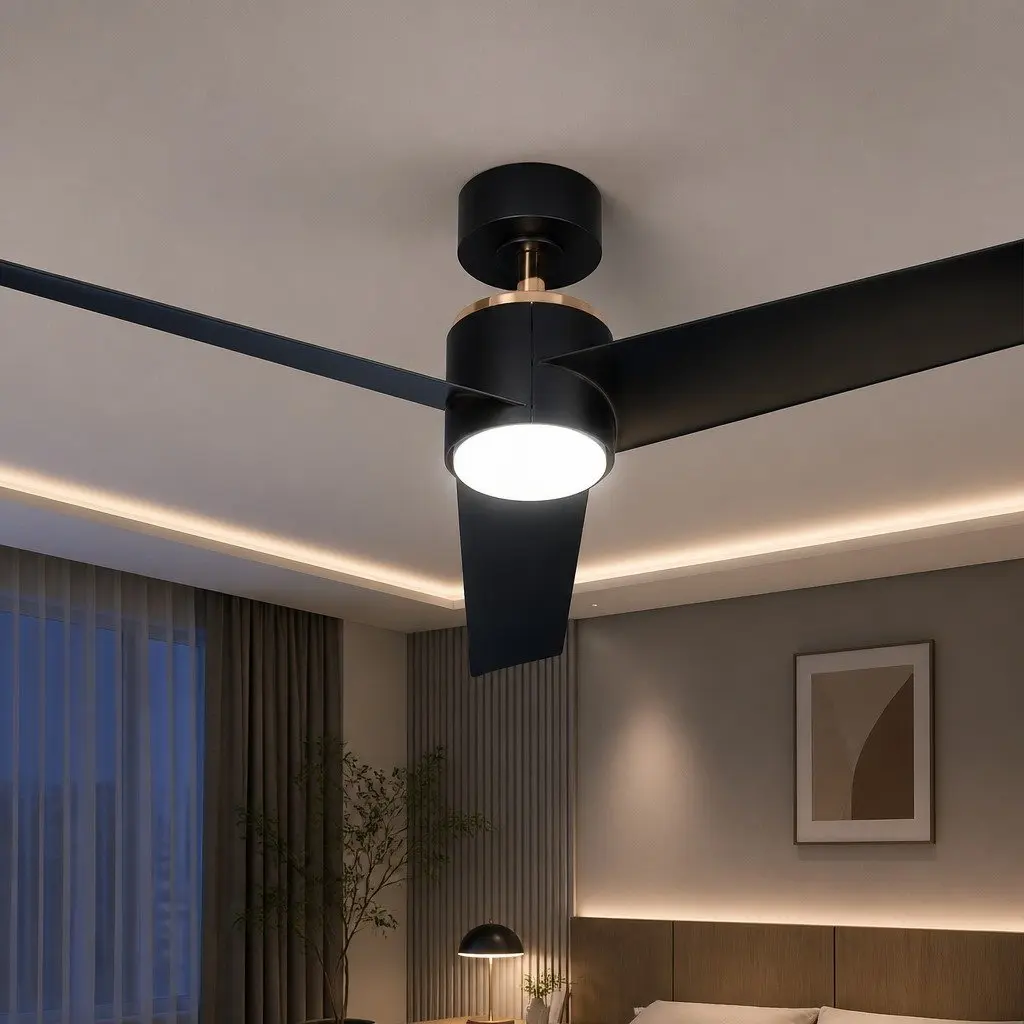 DC Motor Ceiling Fan with Integrated LED Light and Remote Control 52 Inch Black for Indoor and Covered Outdoor Use