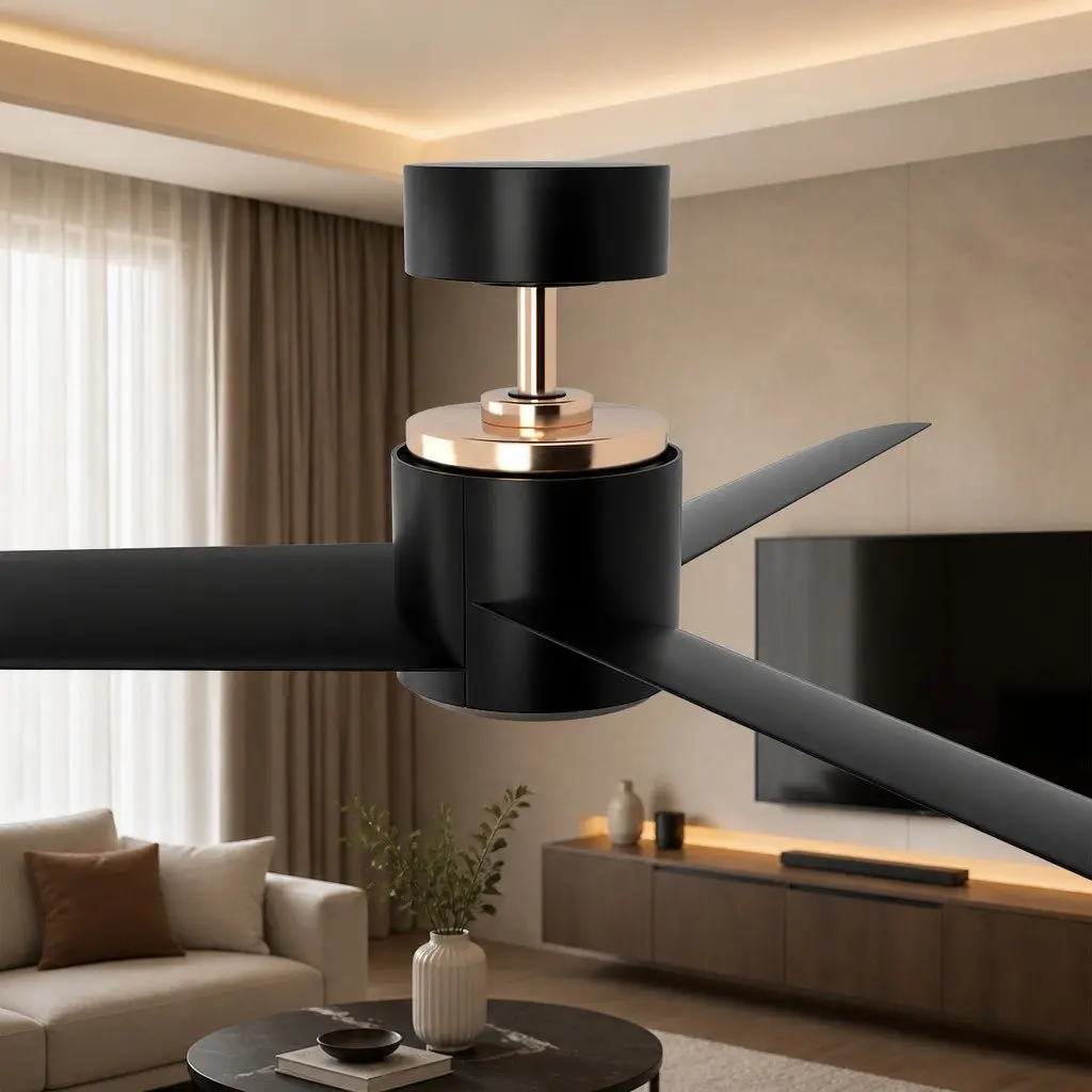 DC Motor Ceiling Fan with Integrated LED Light and Remote Control 52 Inch Black for Indoor and Covered Outdoor Use