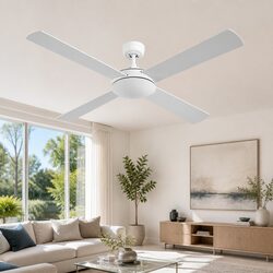 52 Inch Ceiling Fan DC Motor 4 Wooden Blades Remote Control 6 Speed White