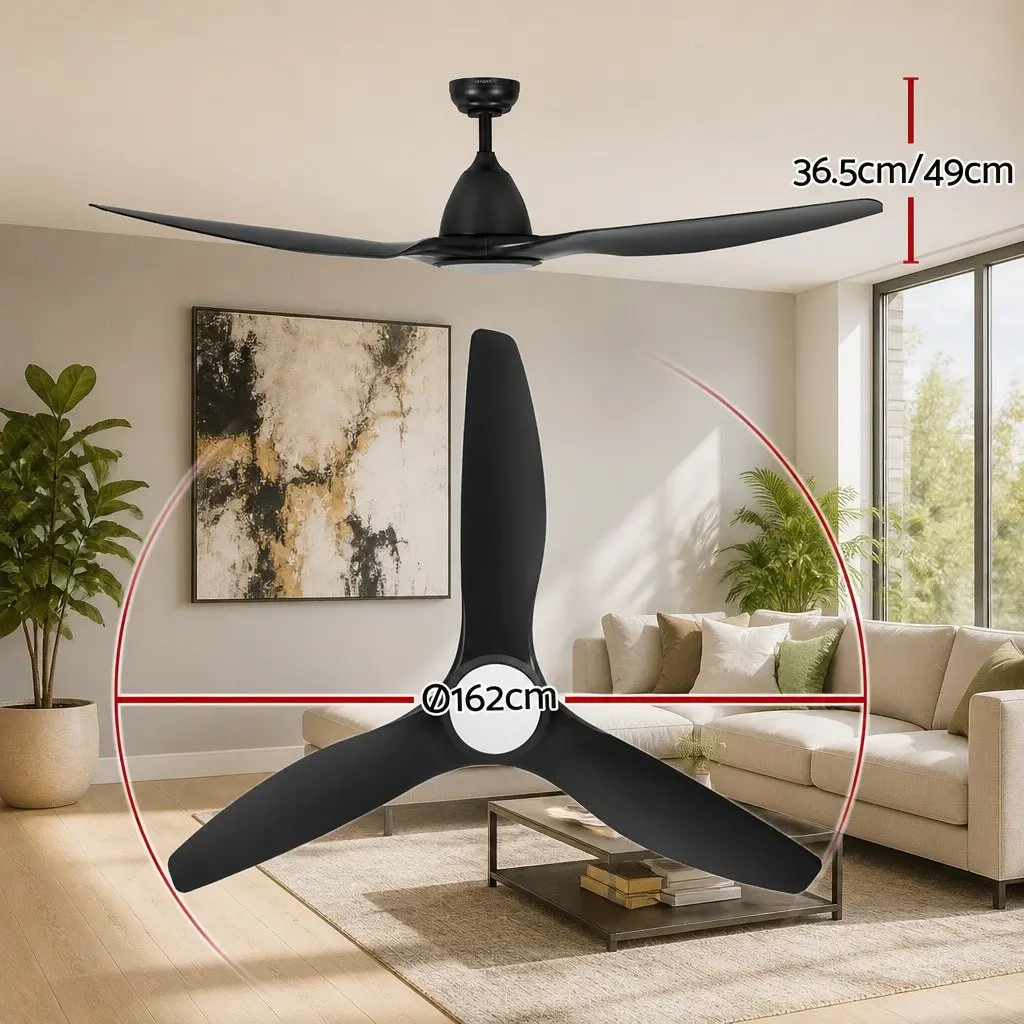 Ceiling Fan DC Motor 64 Inch LED Light Remote Control Black