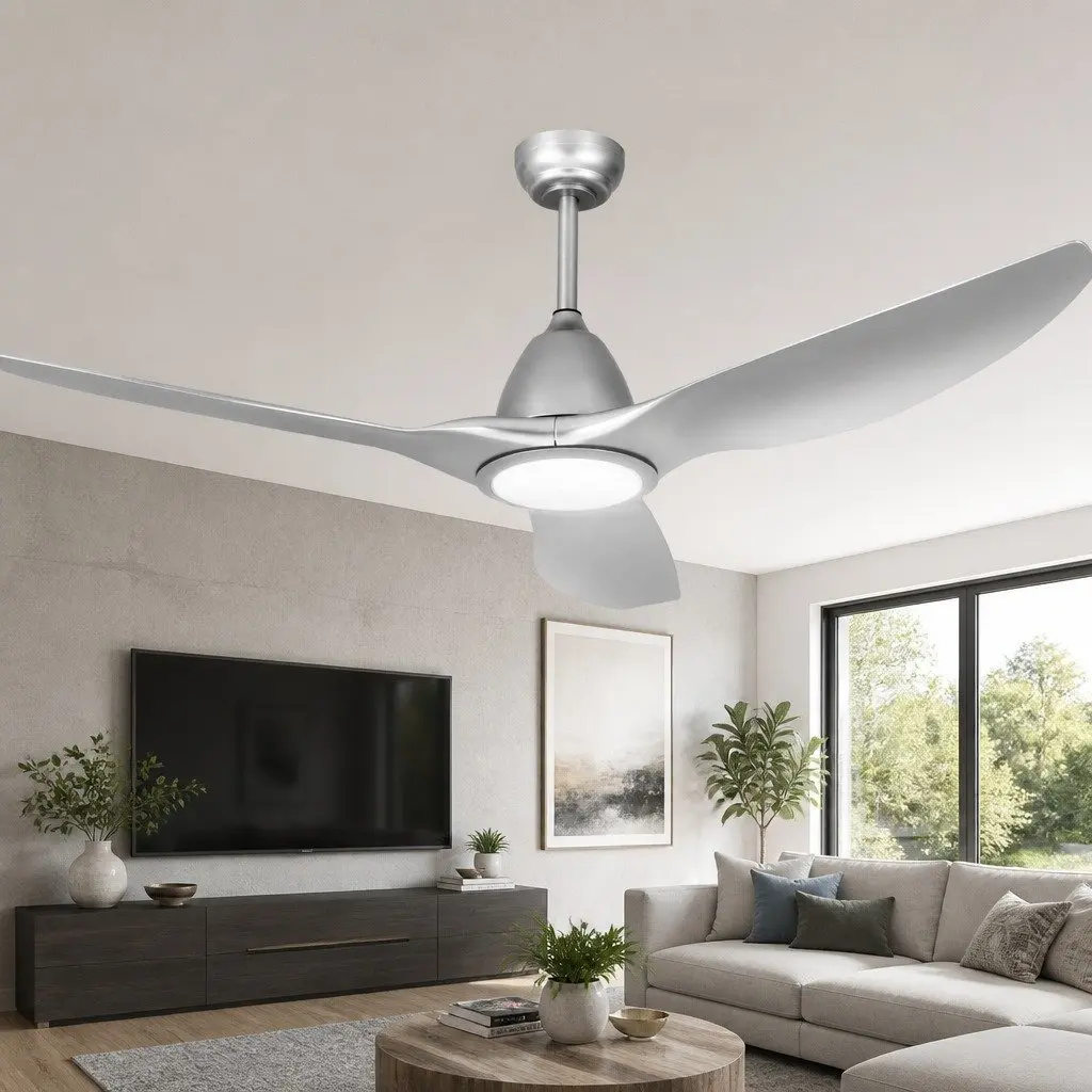 Ceiling Fan DC Motor LED Light Remote Control 64 Inch Silver Indoor