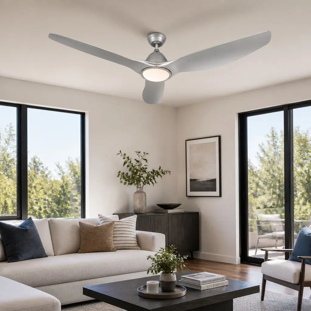 Ceiling Fan DC Motor LED Light Remote Control 64 Inch Silver Indoor