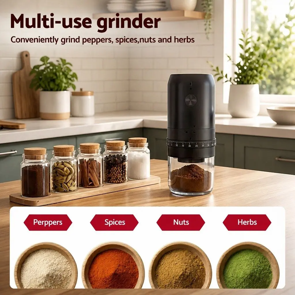 Portable Coffee Grinder USB-C Rechargeable 40 Settings Multi-purpose Black