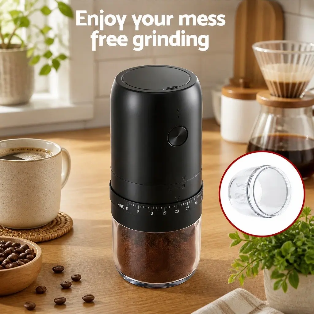 Portable Coffee Grinder USB-C Rechargeable 40 Settings Multi-purpose Black