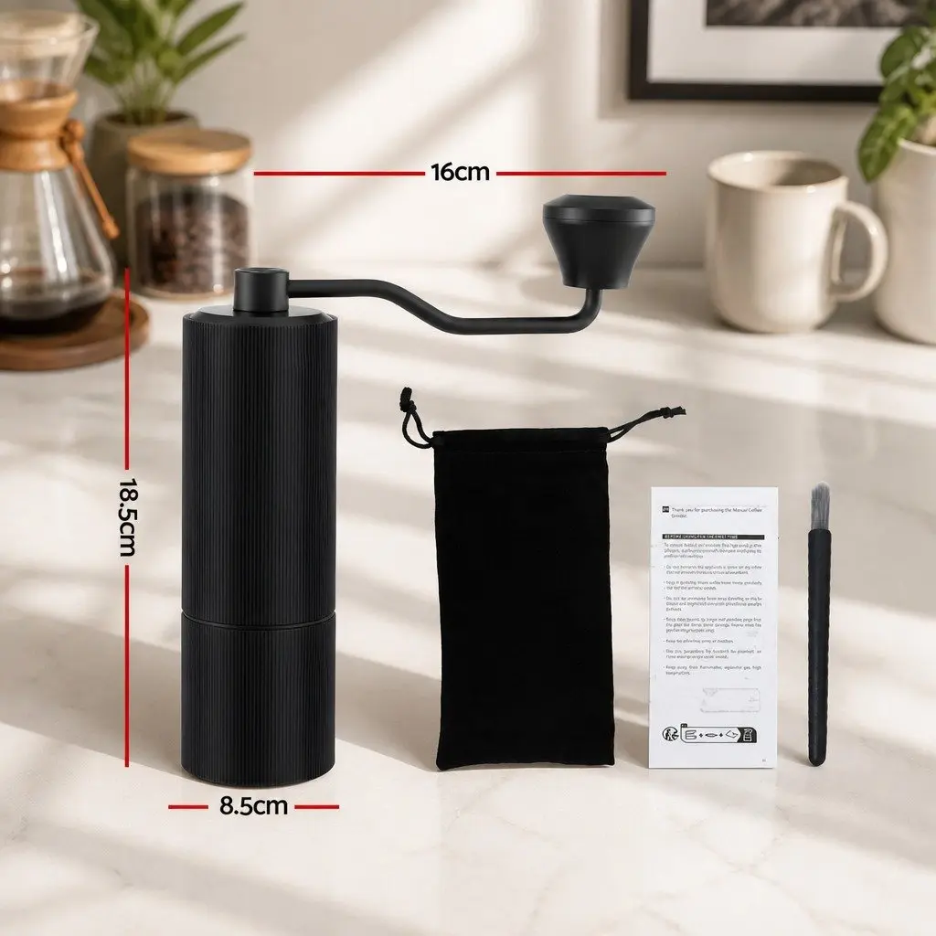 Manual Coffee Grinder Adjustable Grind Settings 18.5cm Dark Grey