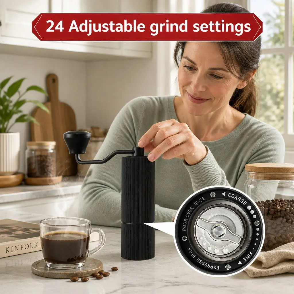 Manual Coffee Grinder Adjustable Grind Settings 18.5cm Dark Grey