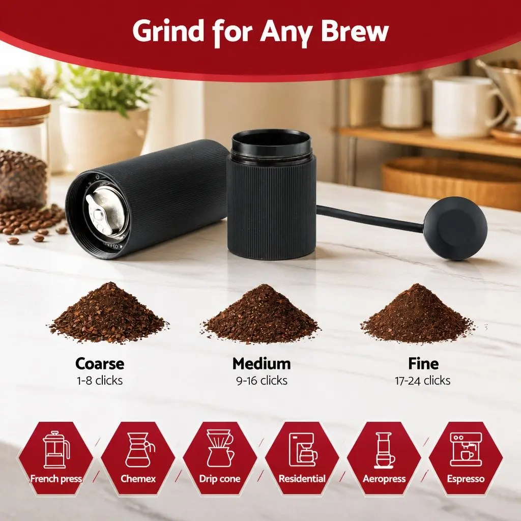 Manual Coffee Grinder Adjustable Grind Settings 18.5cm Dark Grey