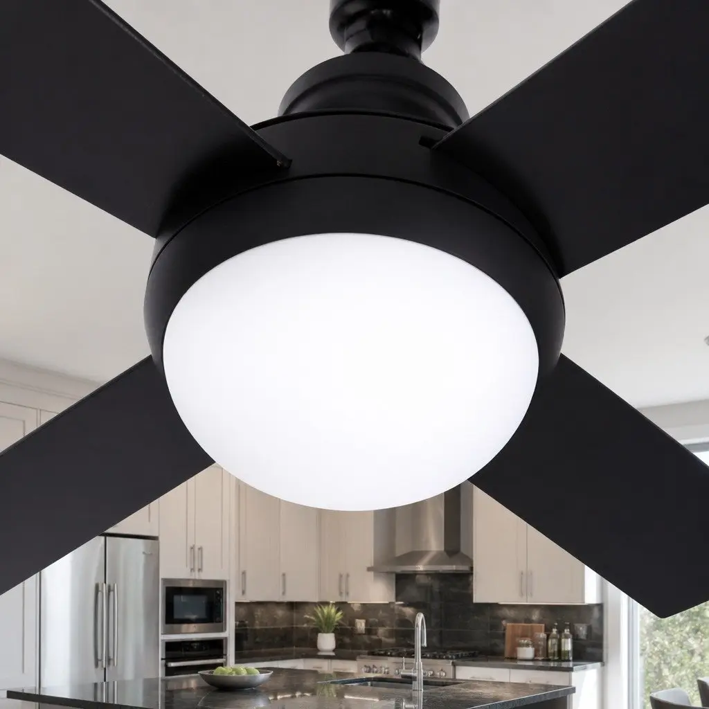 Ceiling Fan 52 Inch DC Motor LED Light Remote Control 6 Speed Reverse Black