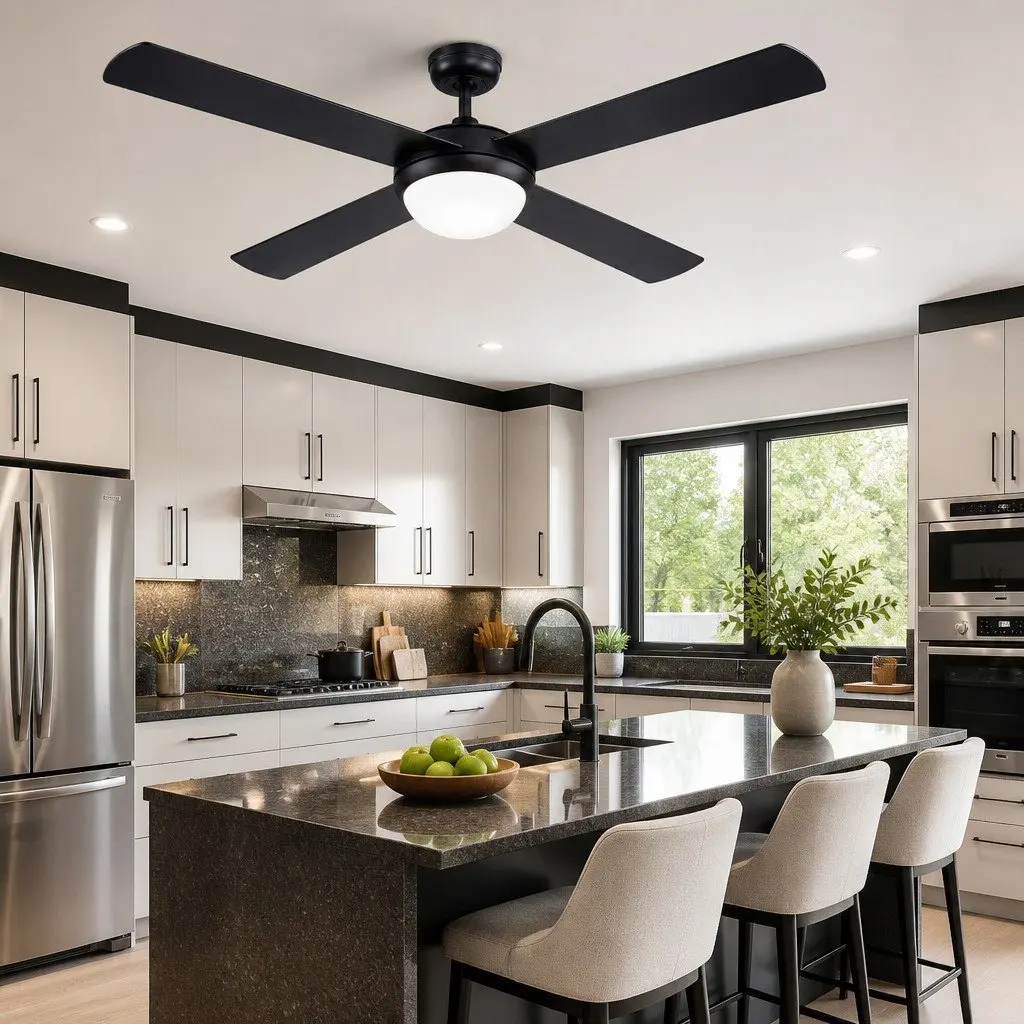 Ceiling Fan 52 Inch DC Motor LED Light Remote Control 6 Speed Reverse Black