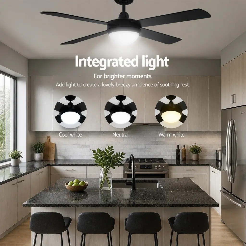 Ceiling Fan 52 Inch DC Motor LED Light Remote Control 6 Speed Reverse Black