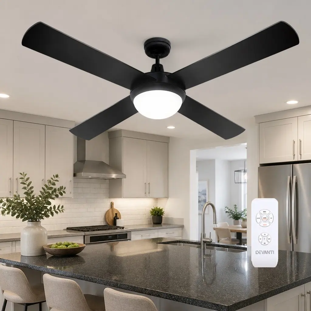 Ceiling Fan 52 Inch DC Motor LED Light Remote Control 6 Speed Reverse Black