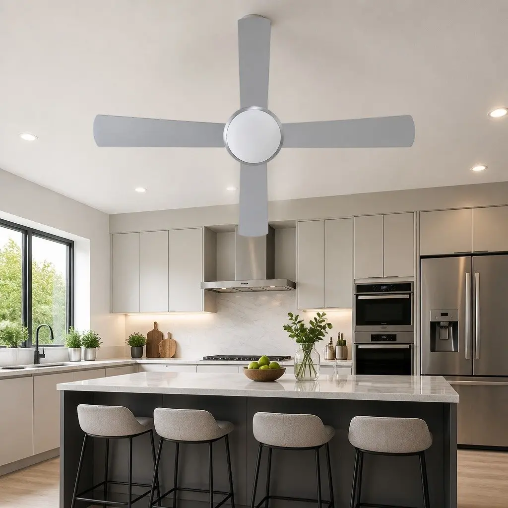 Ceiling Fan 52 Inch DC Motor LED Light Remote Control Silver Indoor Outdoor