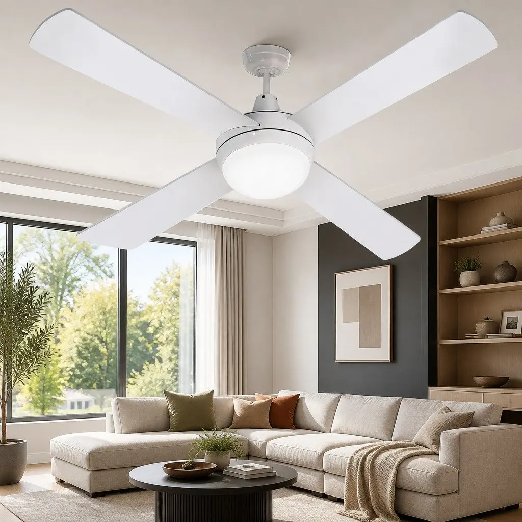 52 Inch Ceiling Fan DC Motor LED Light Remote Control White Indoor Outdoor