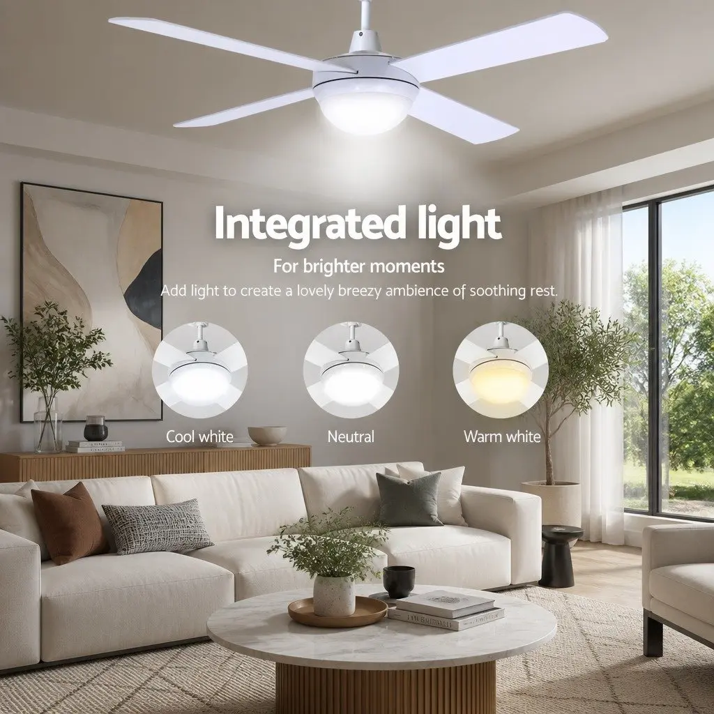 52 Inch Ceiling Fan DC Motor LED Light Remote Control White Indoor Outdoor