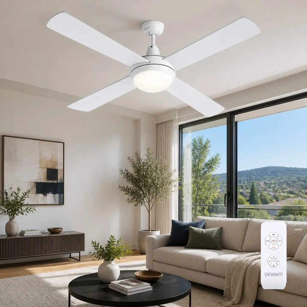 52 Inch Ceiling Fan DC Motor LED Light Remote Control White Indoor Outdoor