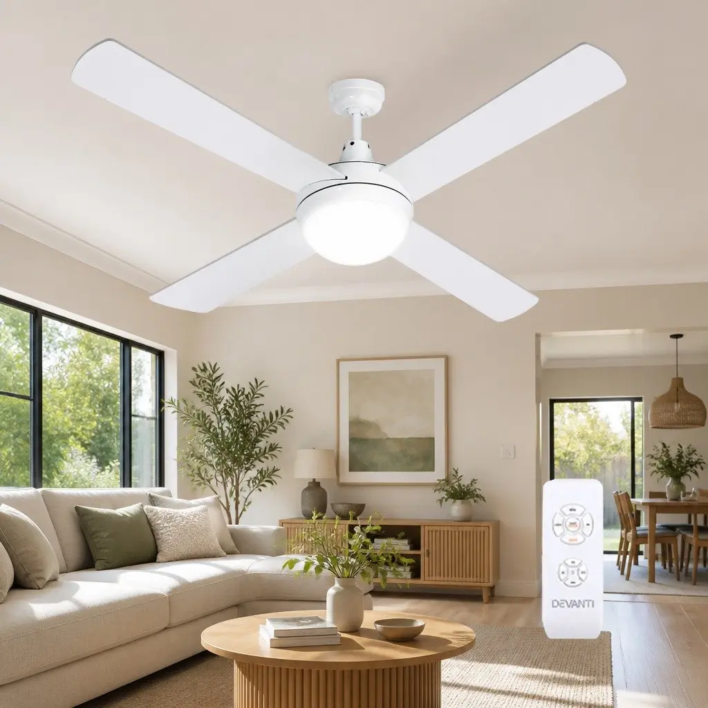 52 Inch Ceiling Fan DC Motor LED Light Remote Control White Indoor Outdoor