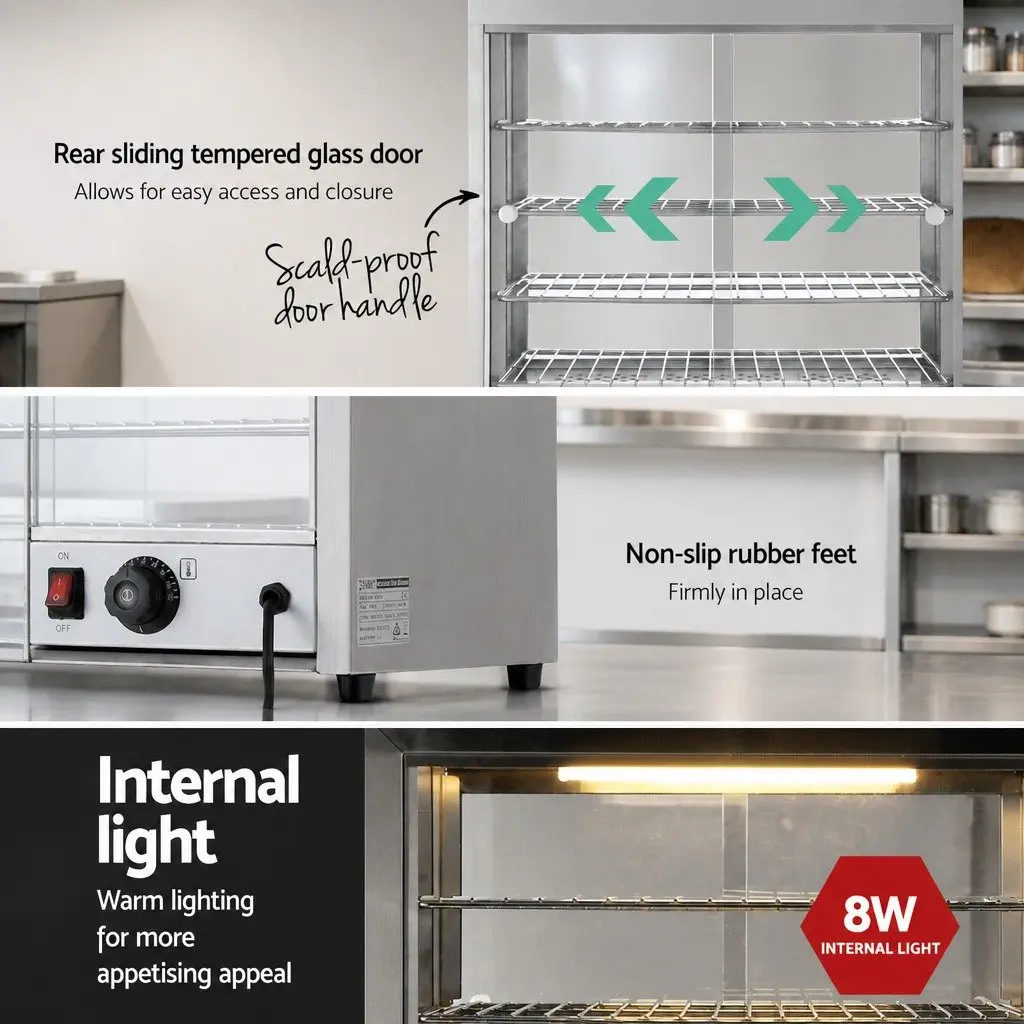Commercial Food Warmer Display Cabinet 54cm 4-Tier Heated Showcase Silver