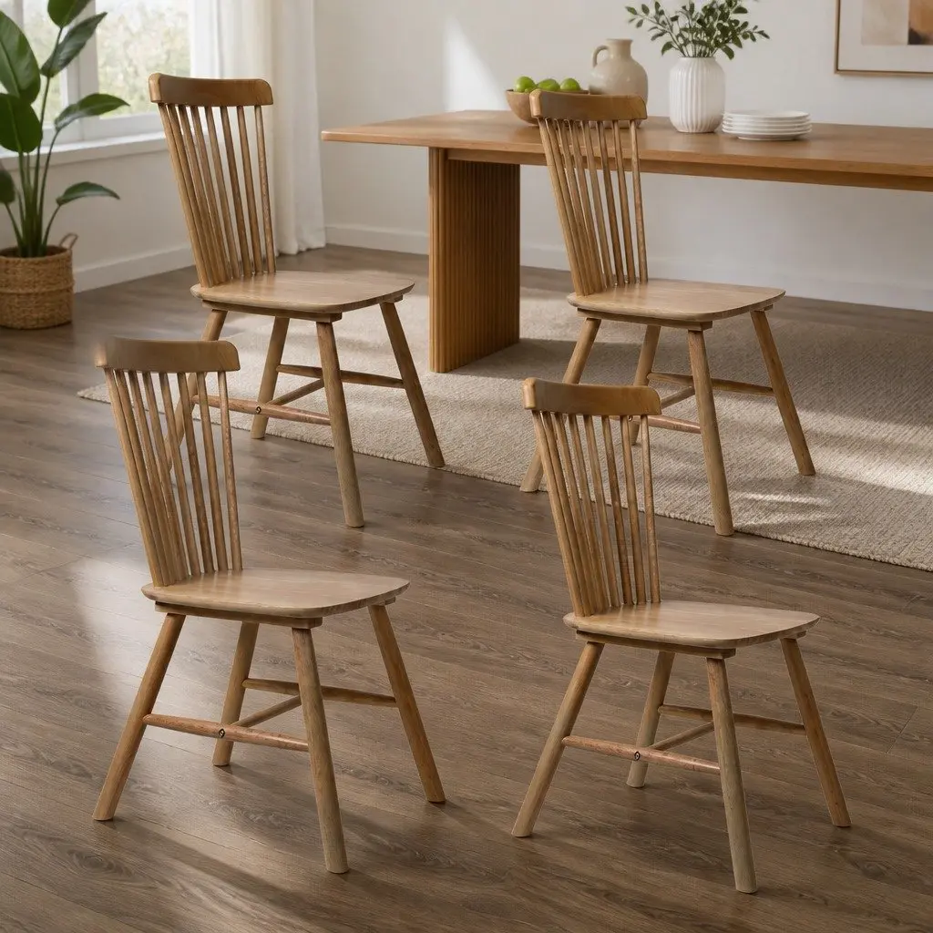 Dining Chairs Windsor Kitchen Seating Oak Wood Frame 4 Piece