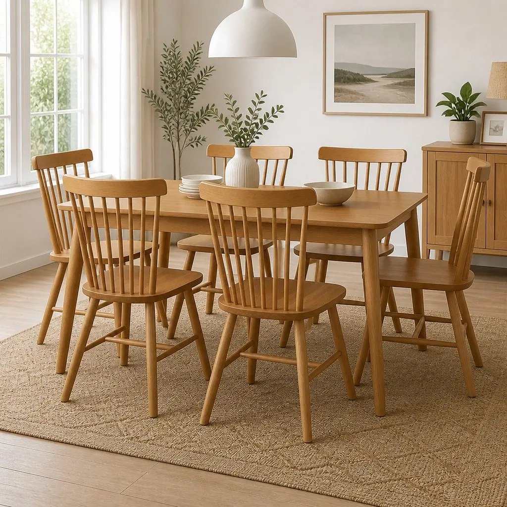Dining Chairs Windsor Style Solid Wood Kitchen Lounge Set of 6 Oak