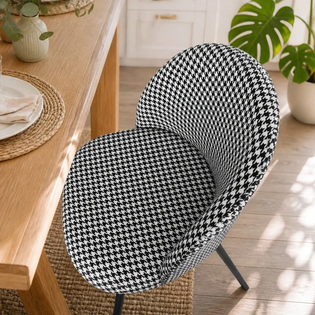 Dining Chairs Set with Houndstooth Velvet