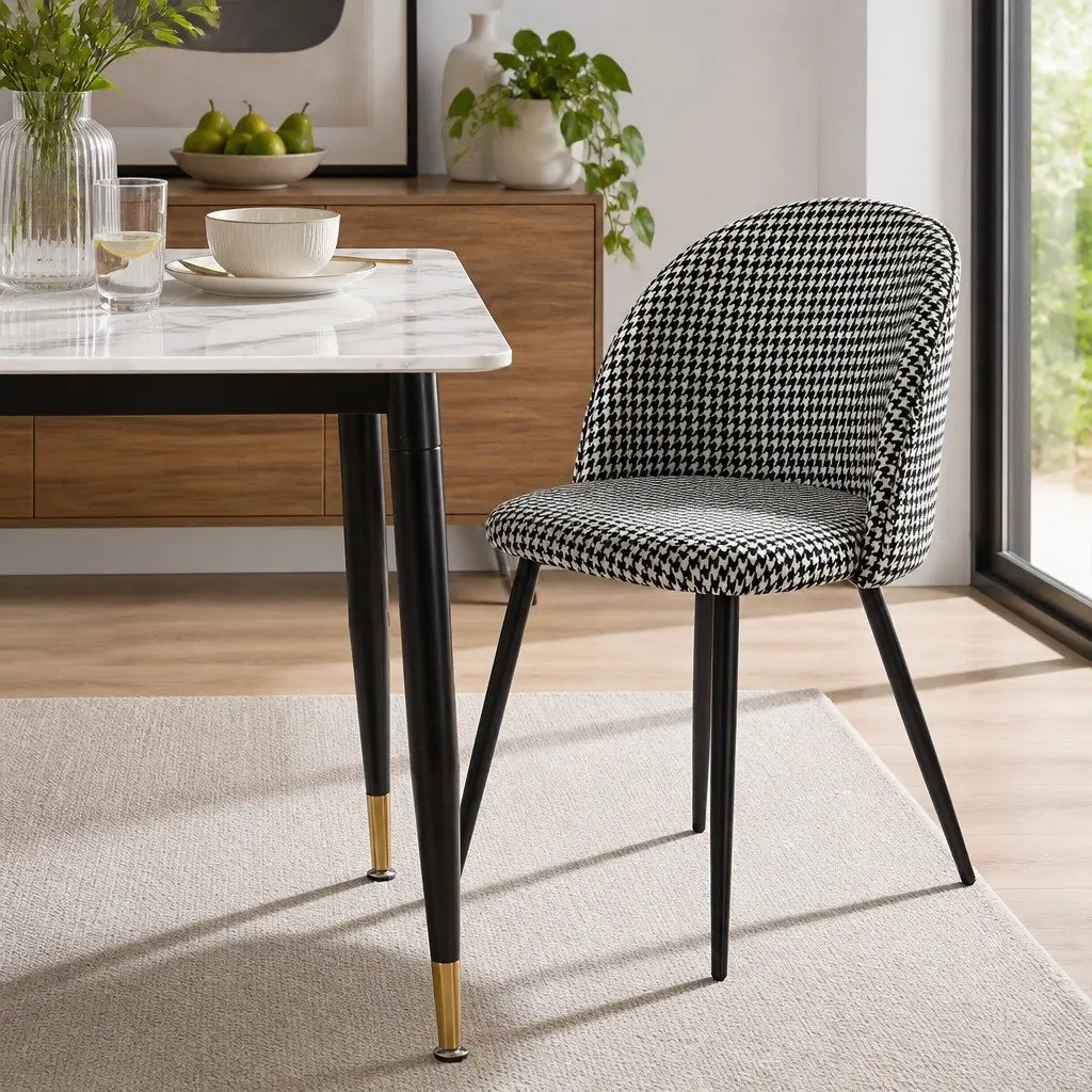Dining Chairs Set with Houndstooth Velvet