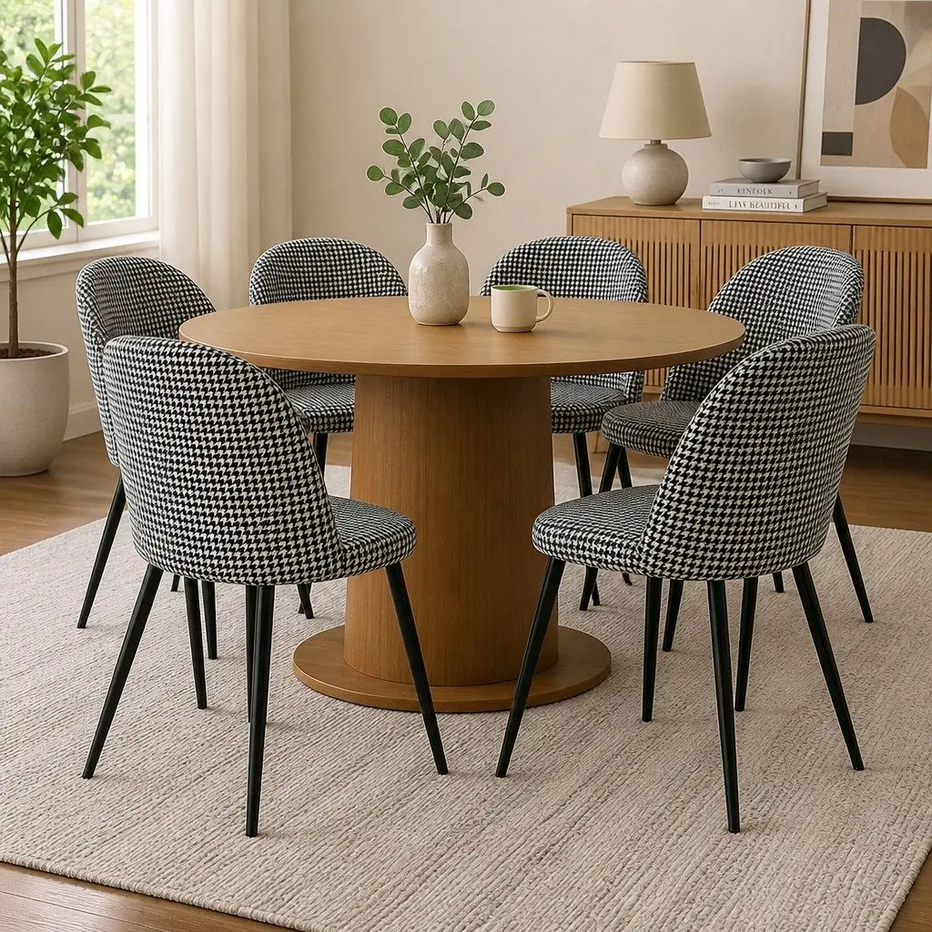 Dining Chairs Set with Houndstooth Velvet