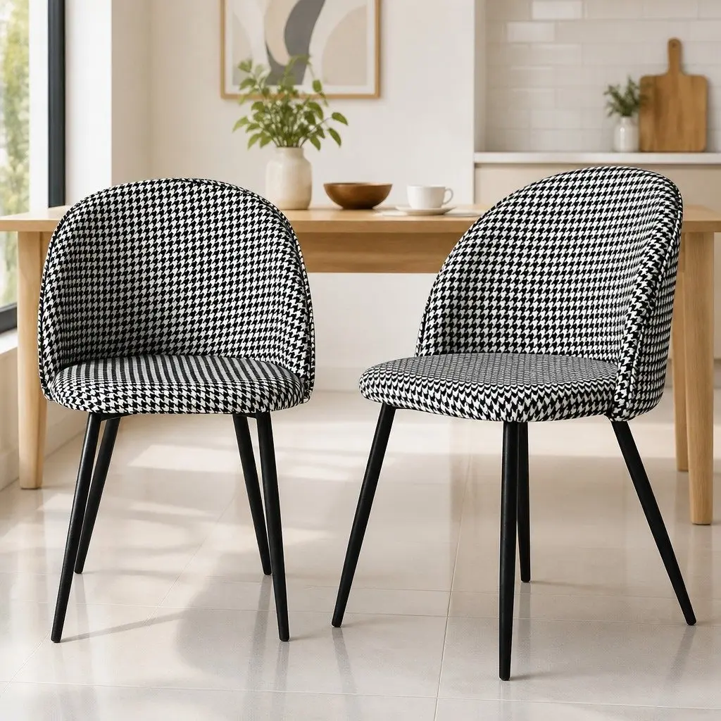 Dining Chairs Set with Houndstooth Velvet