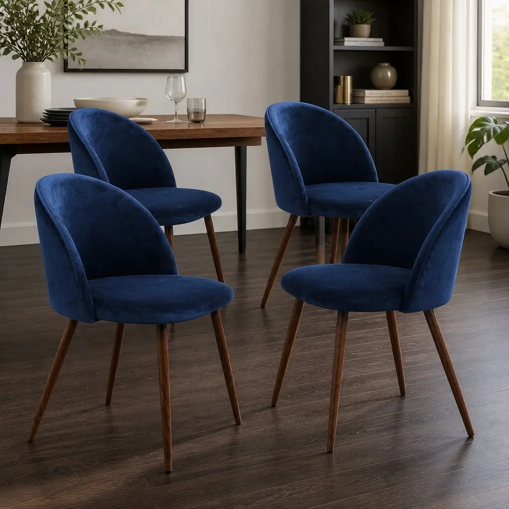 Dining Chairs Set of 4 French Provincial Navy Velvet Seat