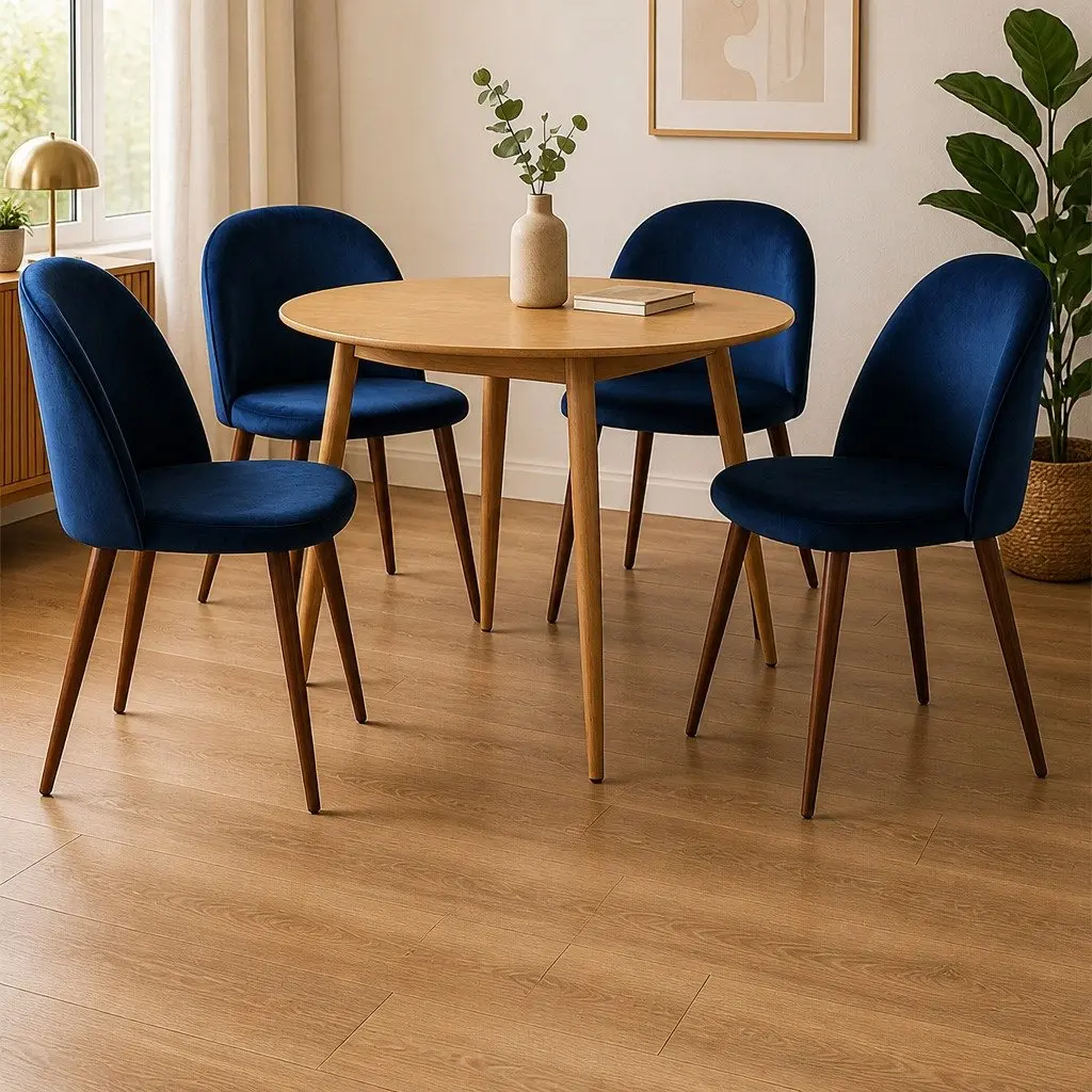 Dining Chairs Set of 4 French Provincial Navy Velvet Seat
