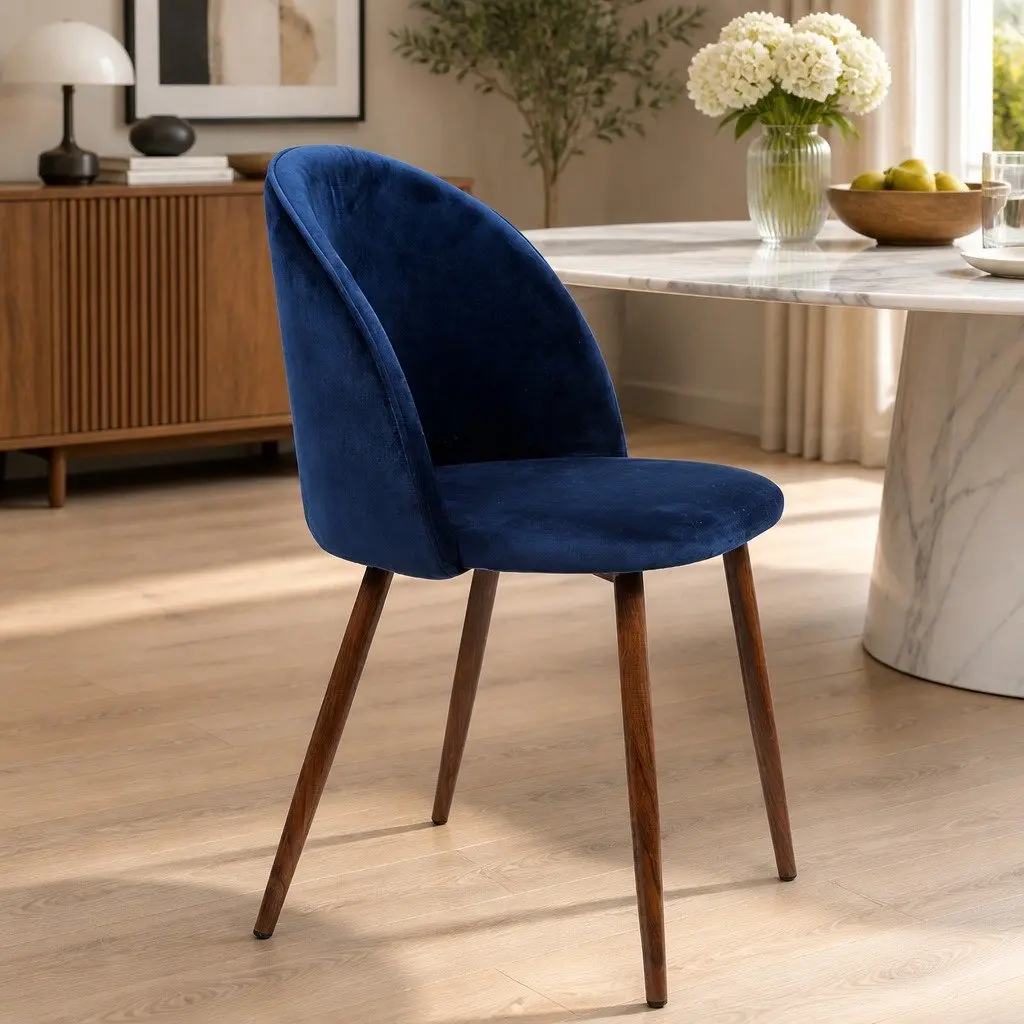 Dining Chairs Set of 4 French Provincial Navy Velvet Seat