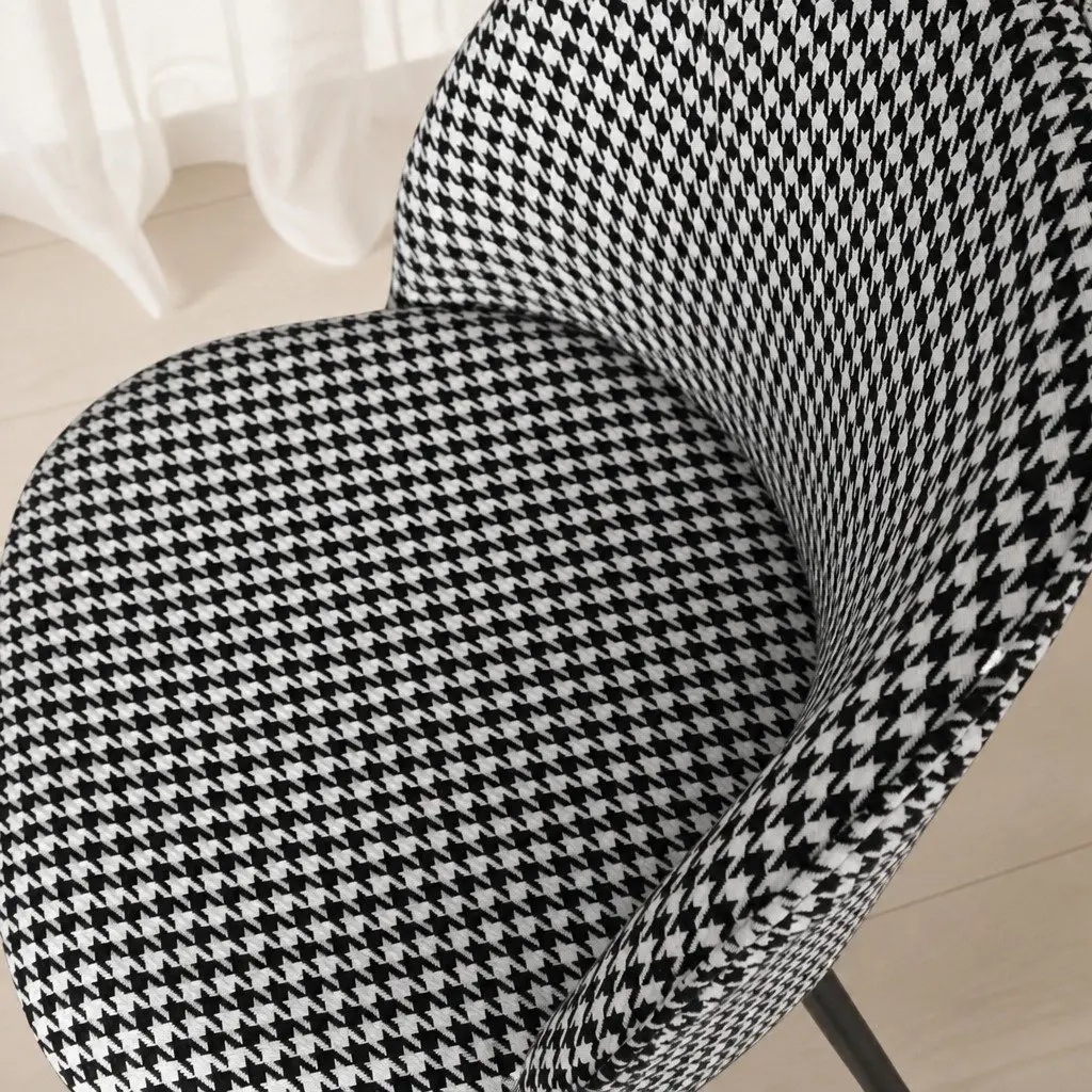 Dining Chairs Kitchen Set Black White Houndstooth Fabric Steel Frame Backrest