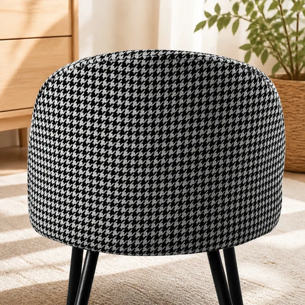 Dining Chairs Kitchen Set Black White Houndstooth Fabric Steel Frame Backrest
