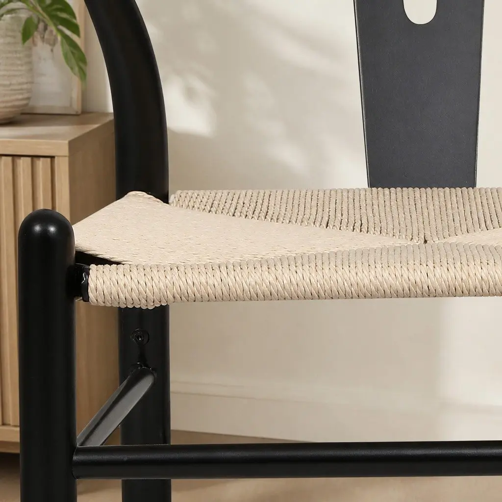 Dining Chairs Set of 4 Wooden Rattan Seat Black Modern Kitchen Furniture
