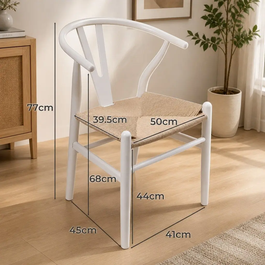 Dining Chairs Wooden Rattan Seat White Set of 2 Modern Kitchen Furniture