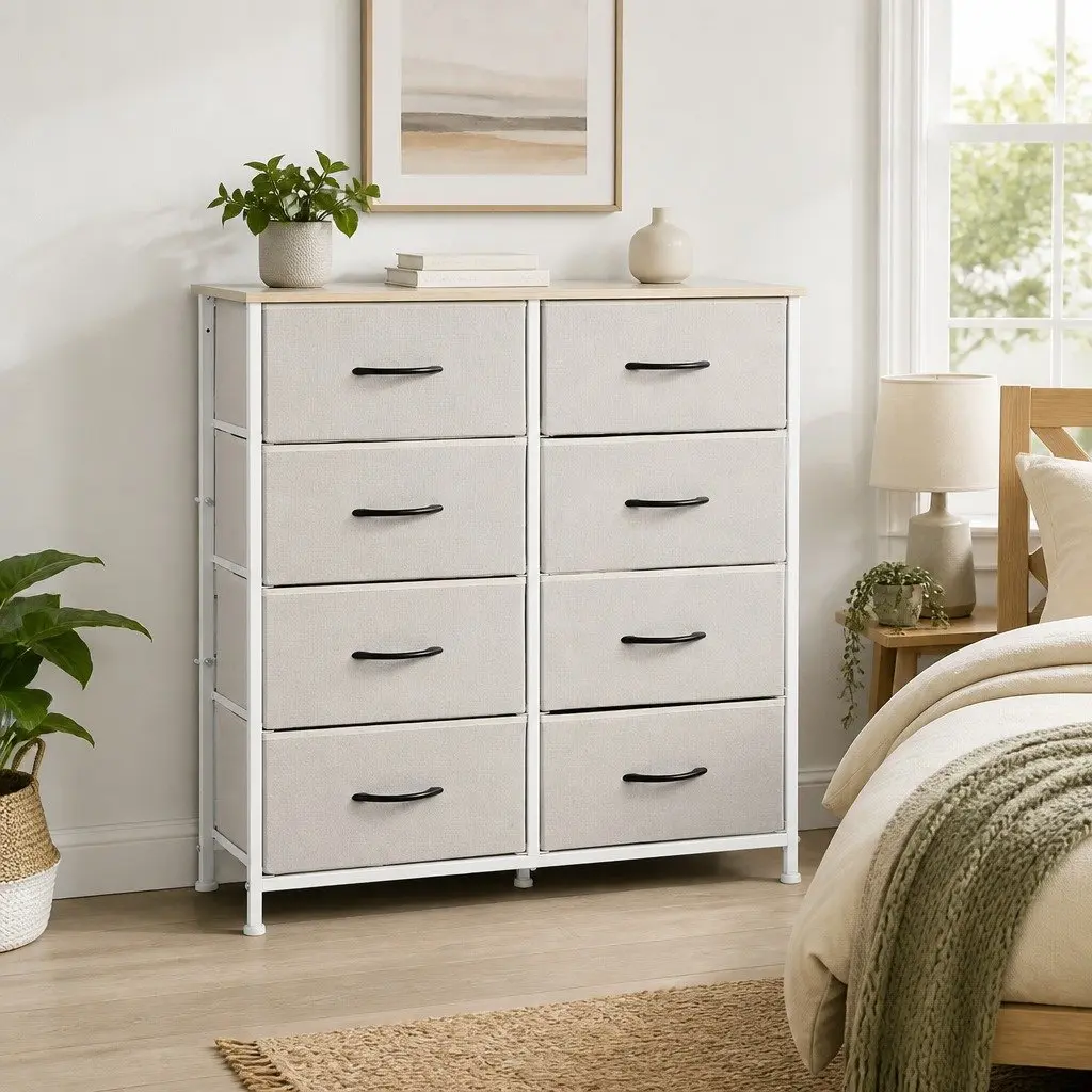 Beige 8-Drawer Tower Chest for Easy Organisation