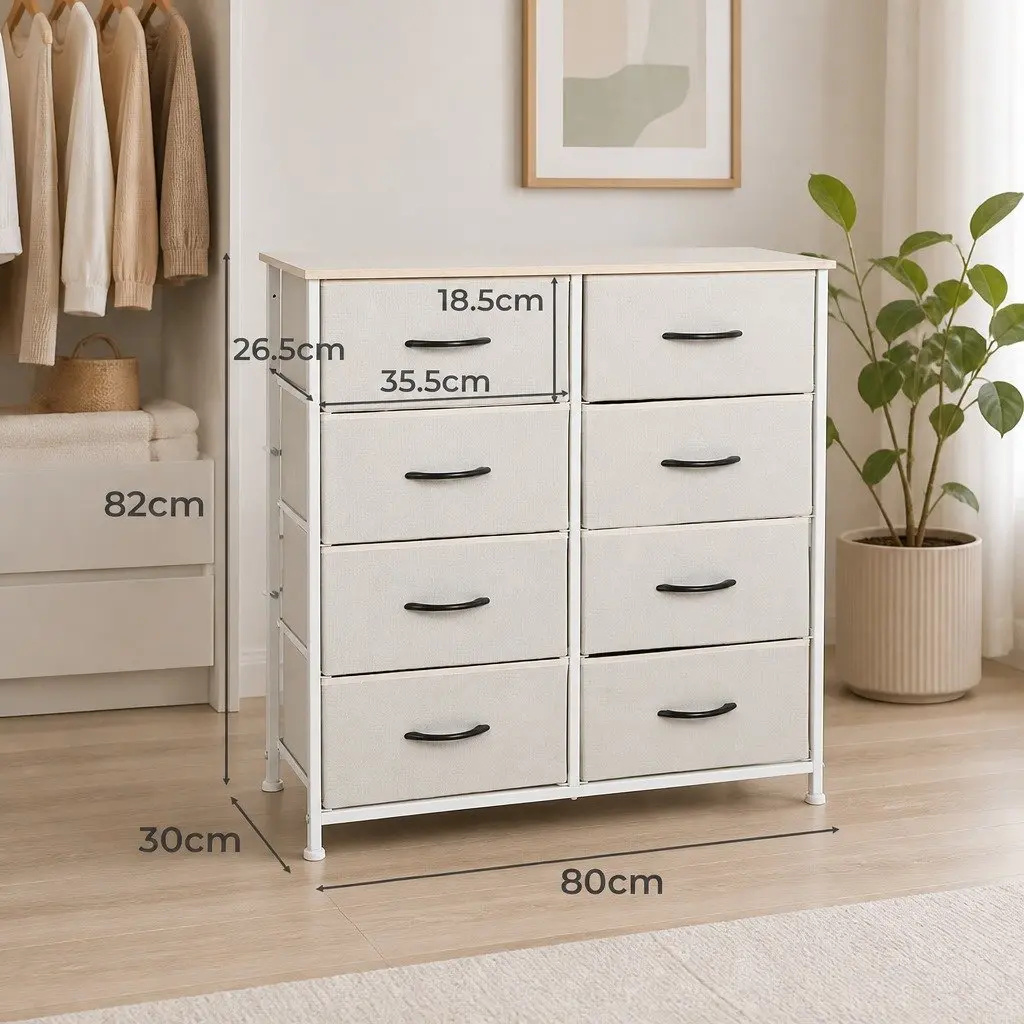 Storage Cabinet Tower 8 Drawers Beige Bedroom Organiser Unit Dresser