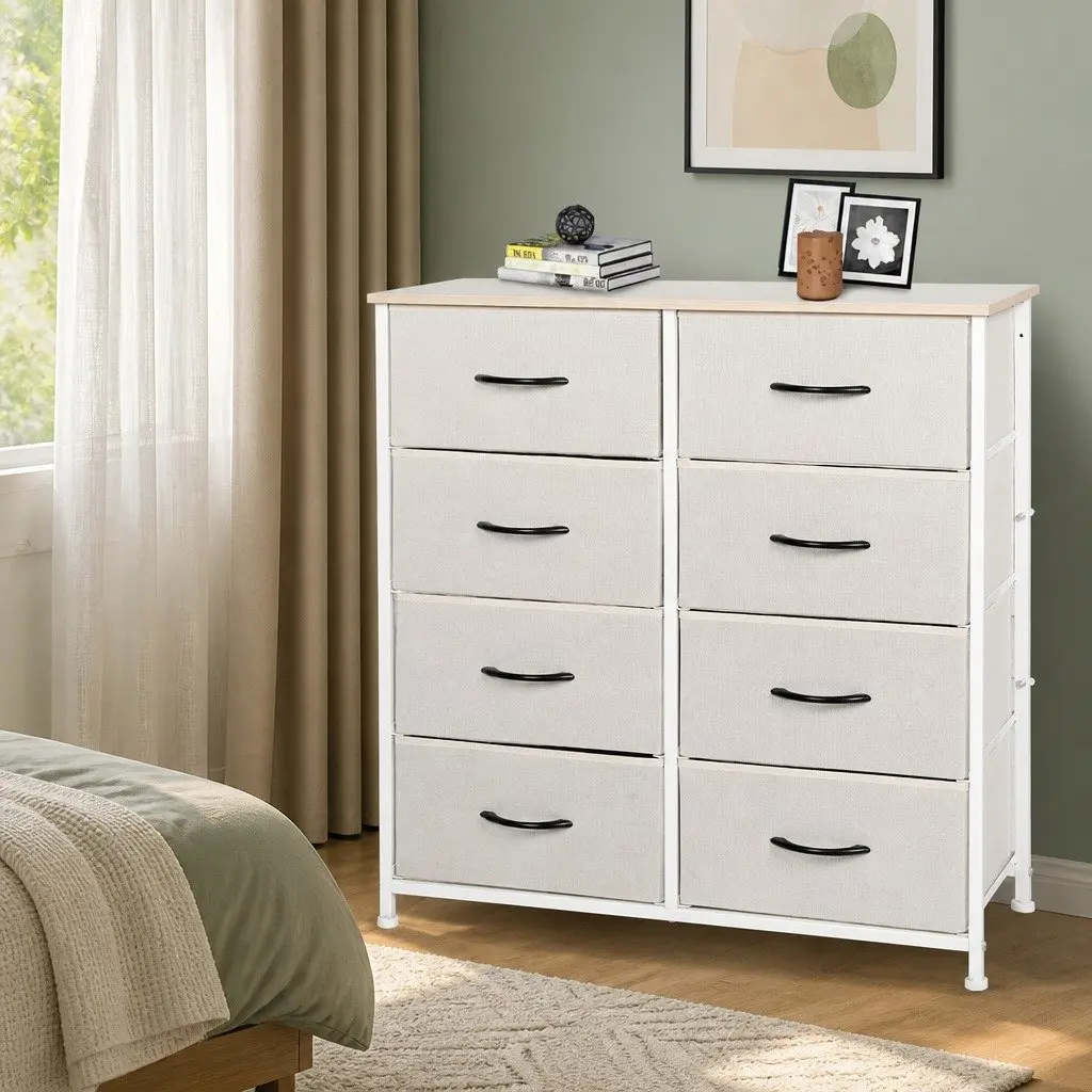 Storage Cabinet Tower 8 Drawers Beige Bedroom Organiser Unit Dresser