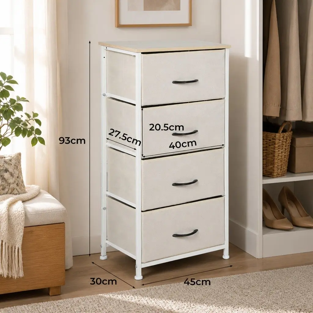 Storage Cabinet Chest of Drawers Bedroom Organiser Unit Beige 4 Drawer