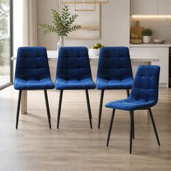 Set of 4 Blue Velvet Chairs with High Density Foam