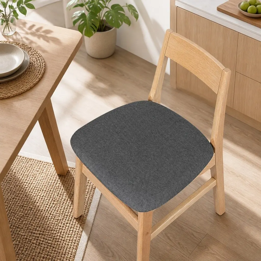 Dining Chairs Set of 6 Kitchen Seating Natural Wood Frame Linen Upholstery Natural Colour