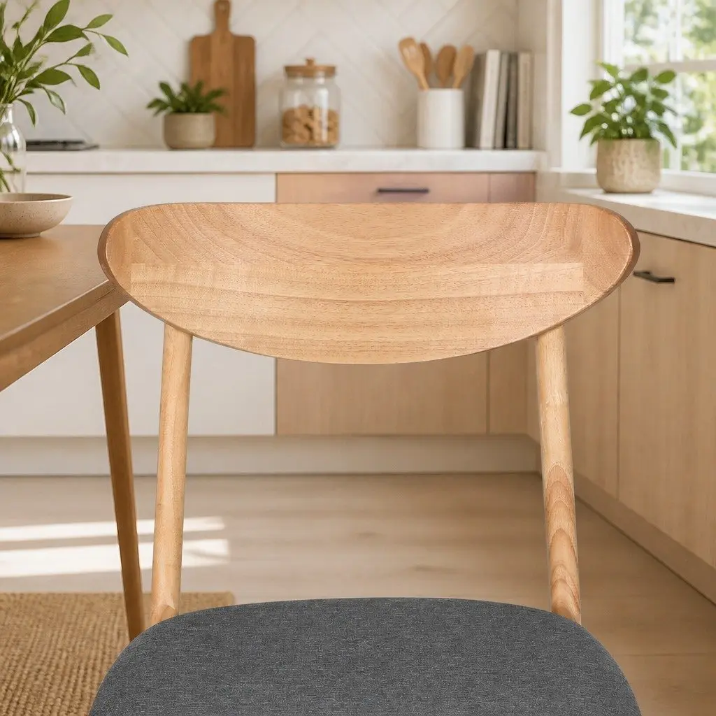Dining Chairs Set of 6 Kitchen Seating Natural Wood Frame Linen Upholstery Natural Colour