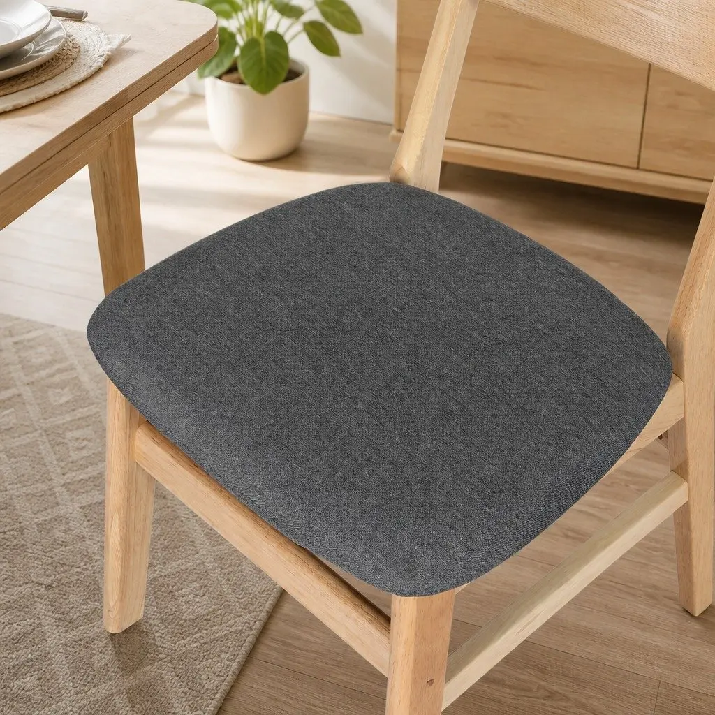 Dining Chairs Natural Wood Linen Padded Seating 8 Piece