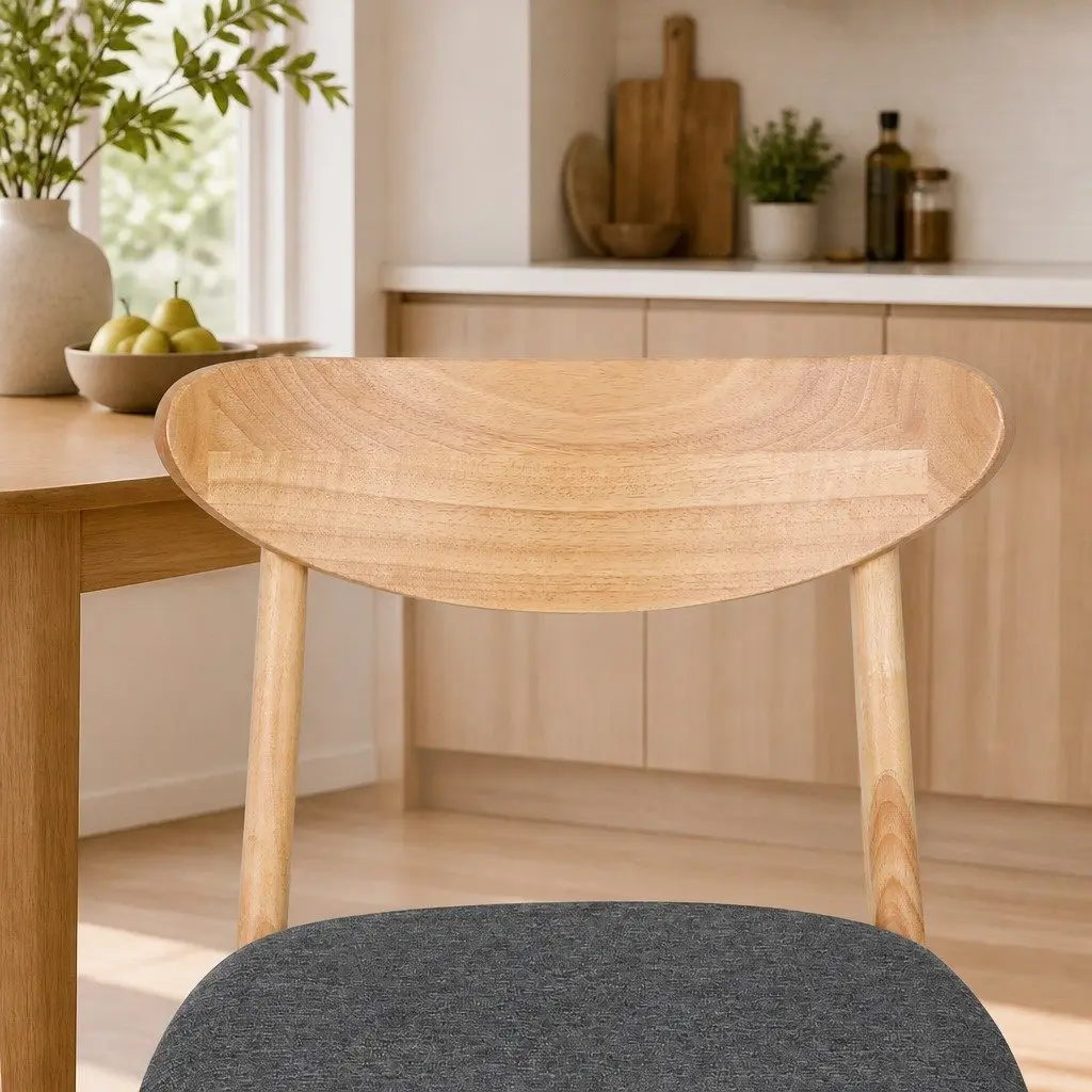 Dining Chairs Natural Wood Linen Padded Seating 8 Piece